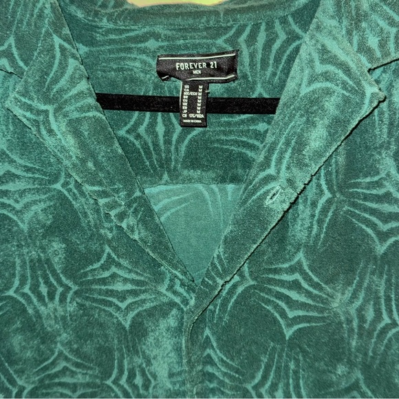 Forever 21 men’s terry cloth imprinted short sleeve button up | green | L | NEW - Picture 6 of 8